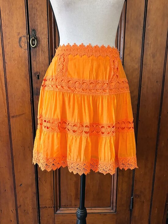 Etiquette Clothiers Dresses & Skirts - Etiquette Orange Crochet Trim Mini Skirt Size M Boho Summer Like New